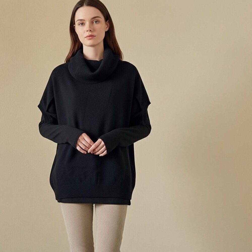 Michael Stars Black Cashmere Wool Blend Cowl neck Sweater Top Size 2